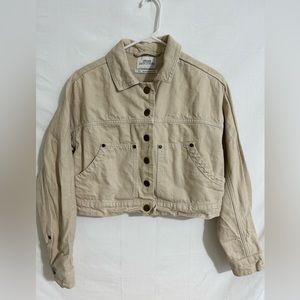 Urban Outfitters Beige Cropped Jean Jacket